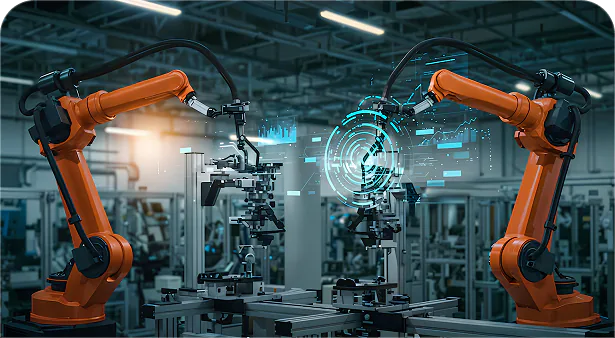 Robotic arms working on an automated production line