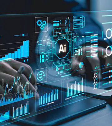 Hands interacting with an AI analytics dashboard